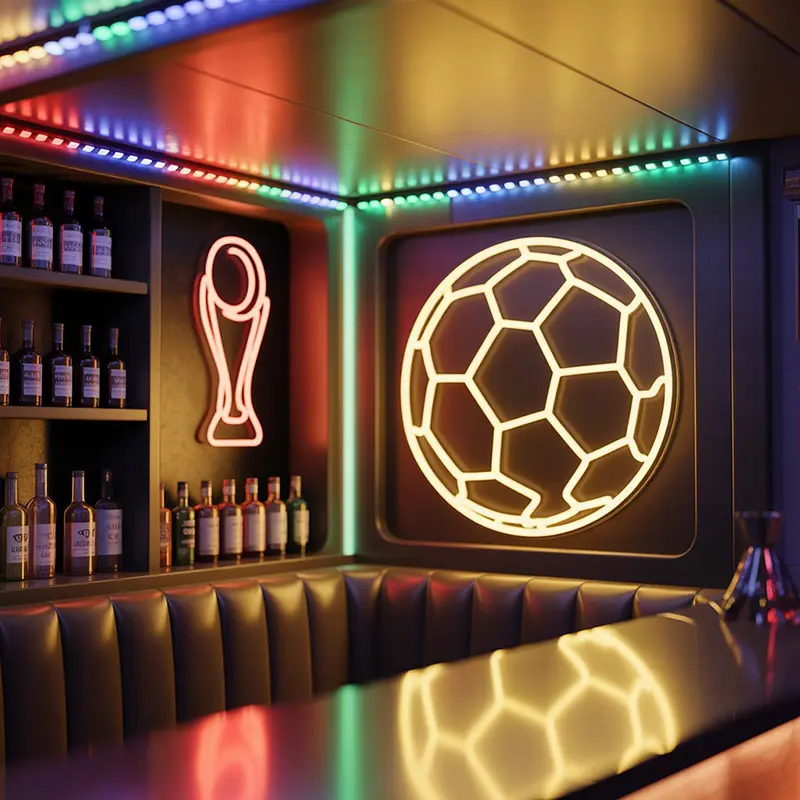 2026 FIFA World Cup neon sign at a sports bar