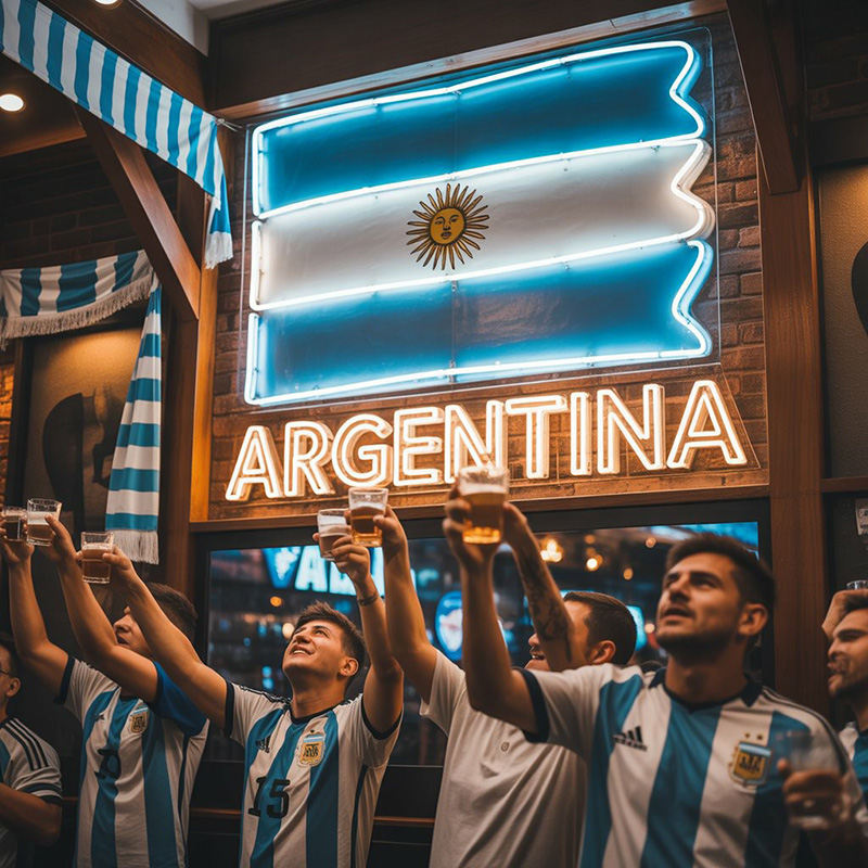 2026 FIFA World Cup neon sign at a sports bar